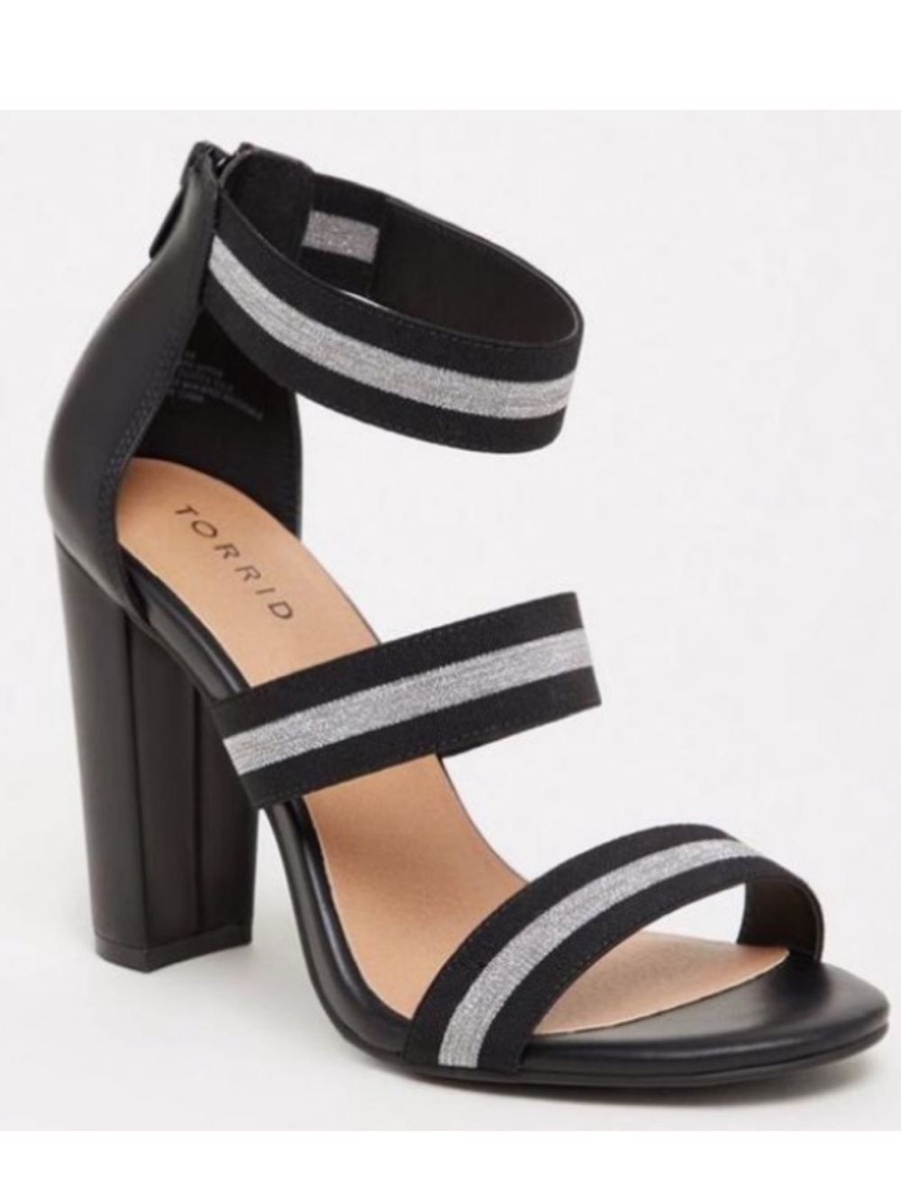 Torrid black metallic silver strappy heels sandals size 9 wide